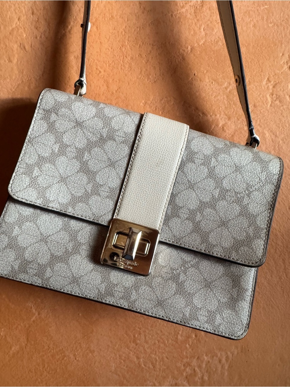 Kate Spade New York Signature Spade Monogram Crossbody Shoulder Bag Cream